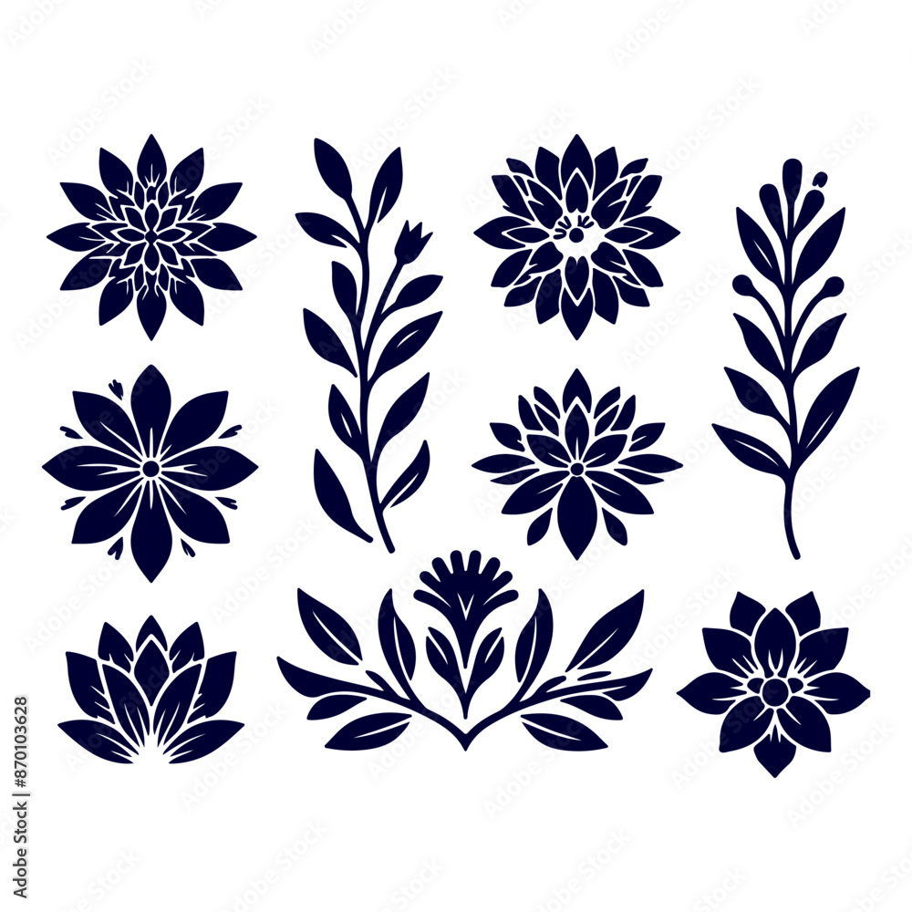 Creative Set of a vector flower outline design Creative Set of a vector flower outline design