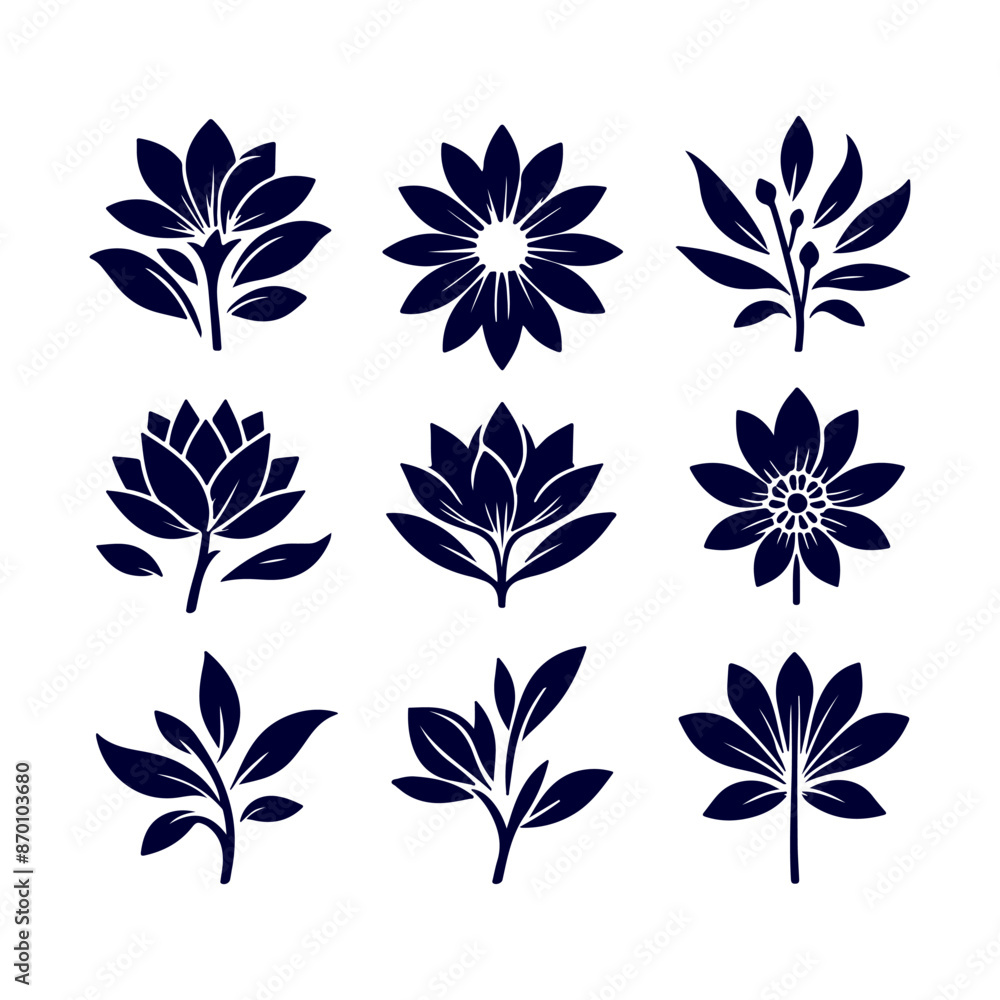Creative Set of a vector flower outline design Creative Set of a vector flower outline design