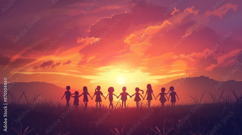 Silhouette of Stick Characters Celebrating and Cheering Silhouette of Stick Characters Celebrating and Cheering
