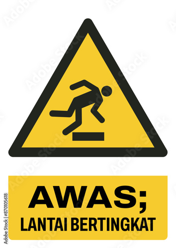 ISO warning safety signs in indonesian_awas; lantai bertingkat size a4/a3/a2/a1 photo