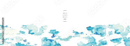 水彩画。水彩タッチの夏の雲イラスト。夏の爽やかなベクター背景。青空と雲の水彩イラスト。Watercolor painting. Summer clouds illustration with watercolor touch. Summer fresh vector background. Watercolor illustration of blue sky and clouds.