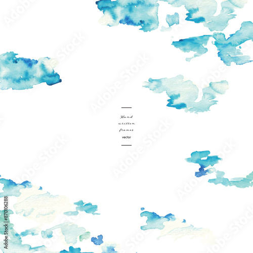 水彩画。水彩タッチの夏の雲イラスト。夏の爽やかなベクター背景。青空と雲の水彩イラスト。Watercolor painting. Summer clouds illustration with watercolor touch. Summer fresh vector background. Watercolor illustration of blue sky and clouds.