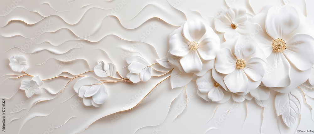 Elegant White Floral Paper Art with Flowing Petals and Delicate Details on a Soft Background Elegant White Floral Paper Art with Flowing Petals and Delicate Details on a Soft Background
