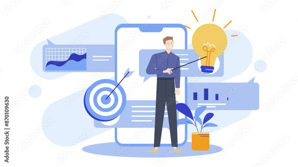 a success businessman presenting business target and principle animated illustration video a success businessman presenting business target and principle animated illustration video