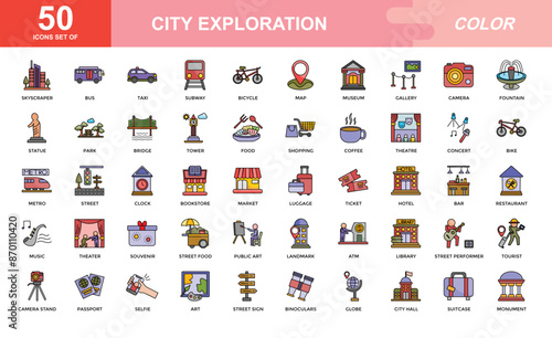 City exploration icon set