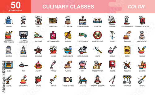 Culinary classes icon set