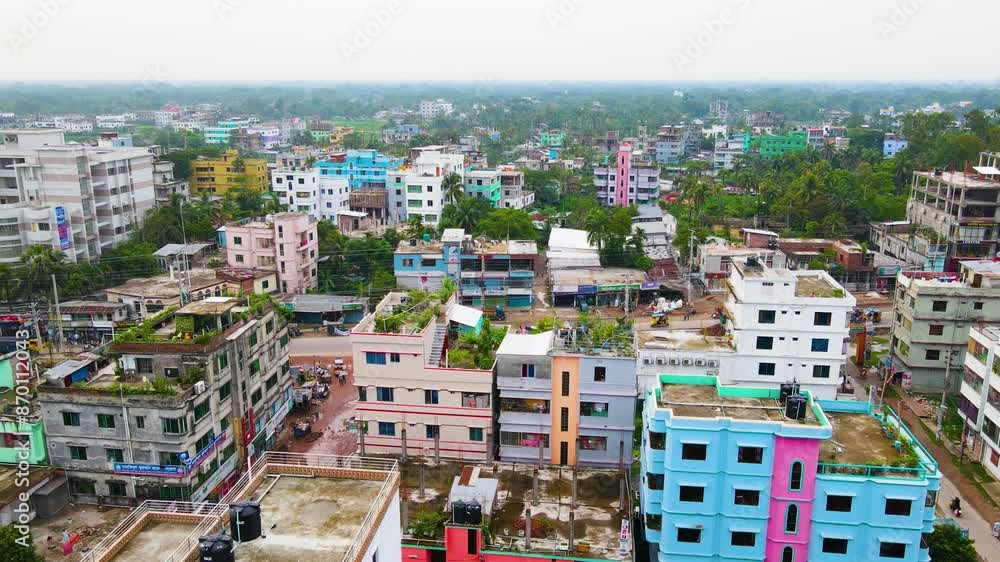 Colorful Buildings Over Cityscape Of Barisal In South-central Bangladesh. Aerial Shot Colorful Buildings Over Cityscape Of Barisal In South-central Bangladesh. Aerial Shot