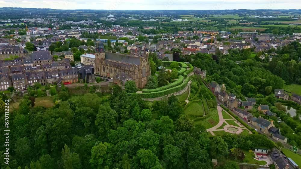 Saint-Leonard de Fougères Church, Brittany in France. Aerial drone forward Saint-Leonard de Fougères Church, Brittany in France. Aerial drone forward