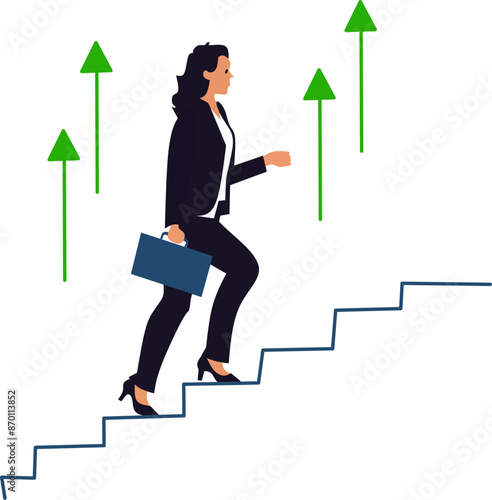 Road to success concept with businesswoman climbing the stairs vector illustration