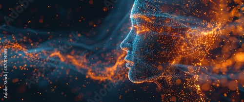 Abstract Digital Portrait of a Woman With Connected Lines and Bokeh Lights