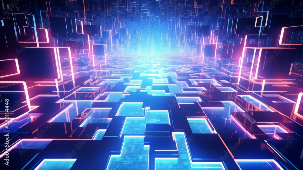 Illuminated Neon Circuits in Futuristic High-Tech Theme Illuminated Neon Circuits in Futuristic High-Tech Theme