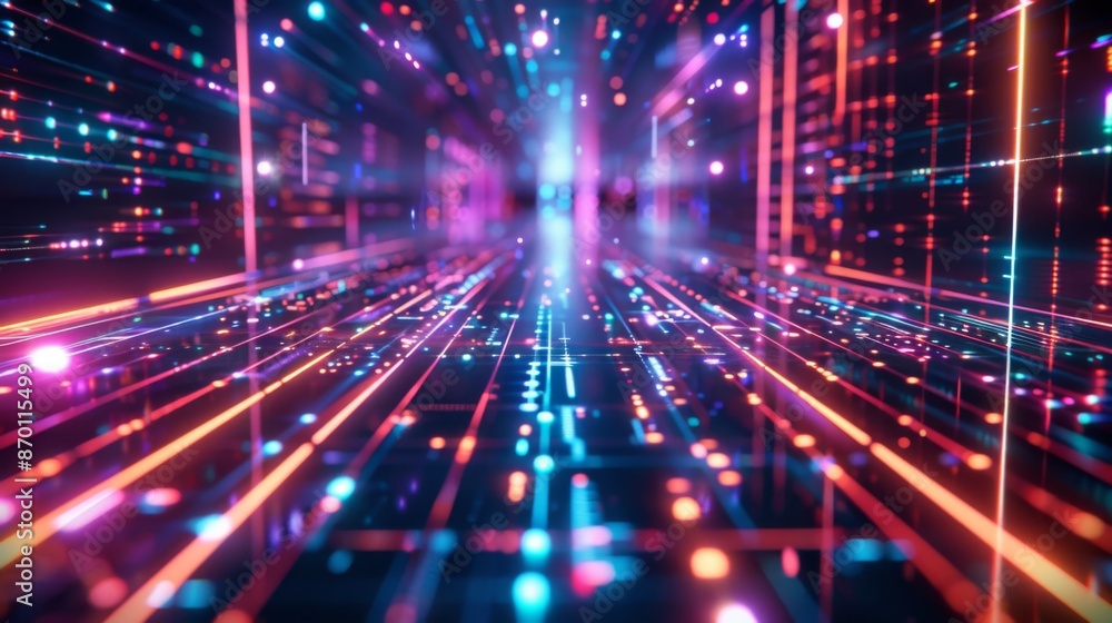 Digital Future Illuminated: Neon Glow Tech Design on Dark Background Digital Future Illuminated: Neon Glow Tech Design on Dark Background