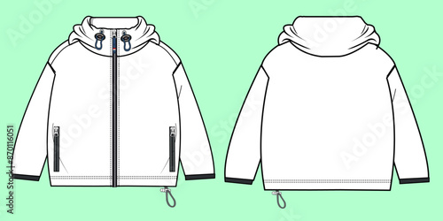 Zip-through outerwear hoodie Fashion Flat Sketch