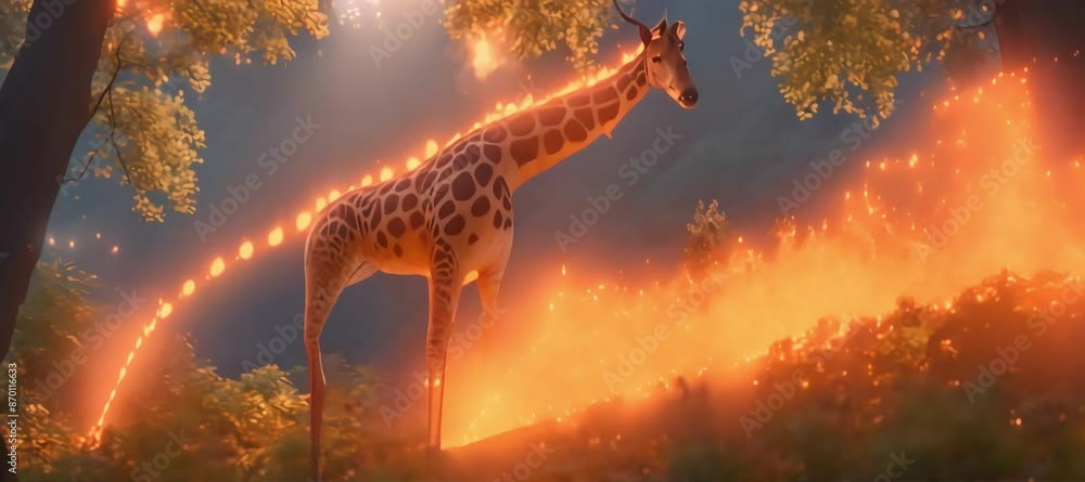 Giraffe Amidst Raging Forest Fire: A Striking Scene of Survival Giraffe Amidst Raging Forest Fire: A Striking Scene of Survival