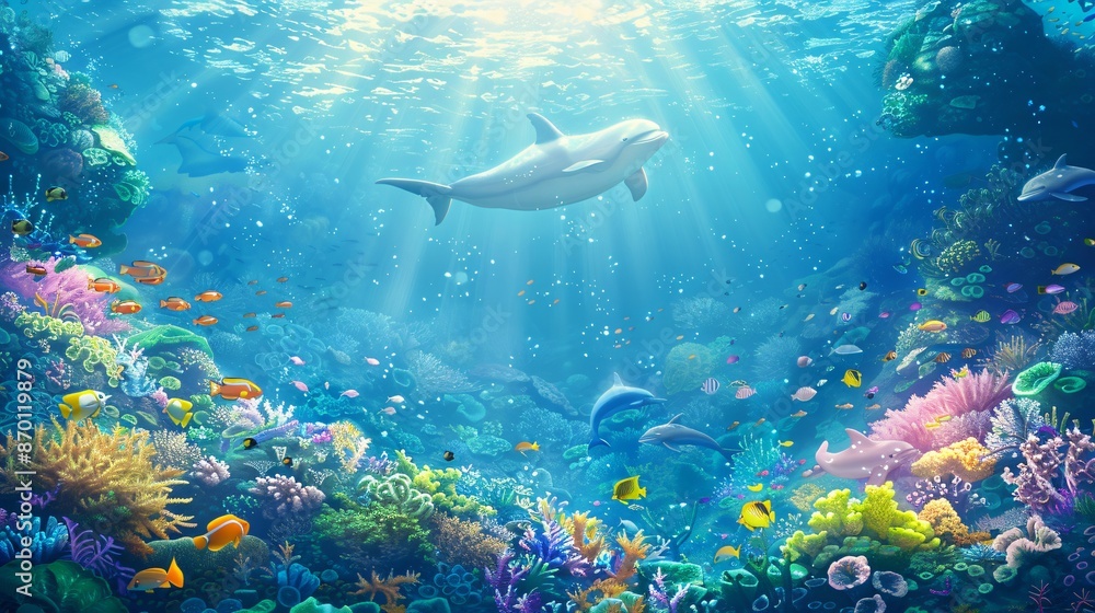 Fototapeta premium Coral Reef's landscape anime style 