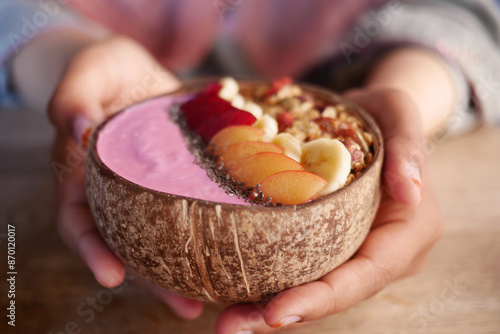 Canvas-taulu Indulge in a nutritious Smoothie Bowl with a variety of fresh fruits and nuts fo