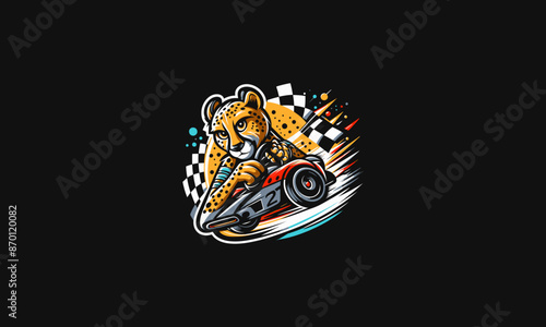 cheetah riding car racing vector artwork design