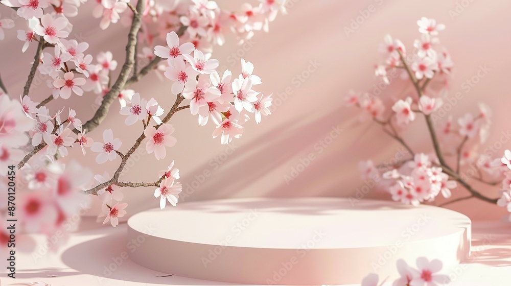 Pink 3D Podium with Spring Flowers: Beauty Products Display Pink 3D Podium with Spring Flowers: Beauty Products Display