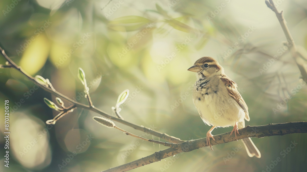 sparrow perched on a tree branch, AI Generative. sparrow perched on a tree branch, AI Generative.