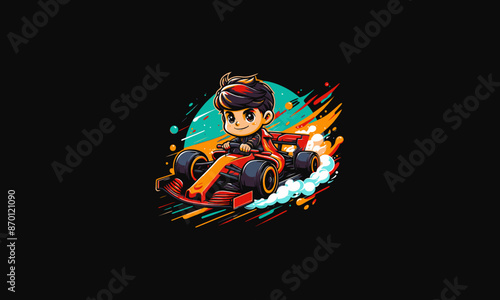 boy riding car racing vector flat design