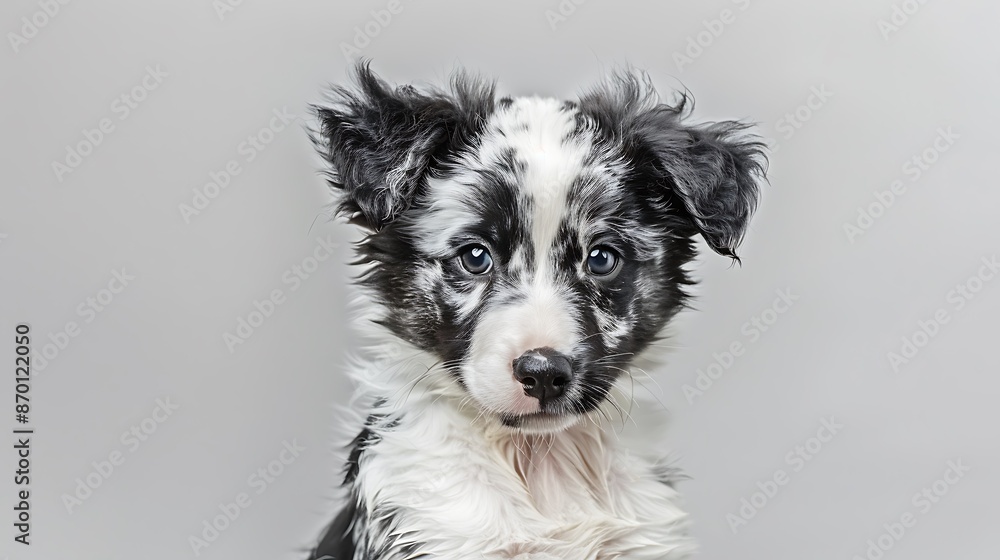 Intense Focus: Adorable Border Collie Puppy with Striking Black and White Fur Sitting Attentively Intense Focus: Adorable Border Collie Puppy with Striking Black and White Fur Sitting Attentively