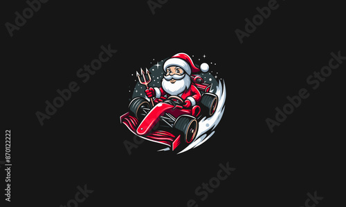 santa riding car racing vector illustration flat design