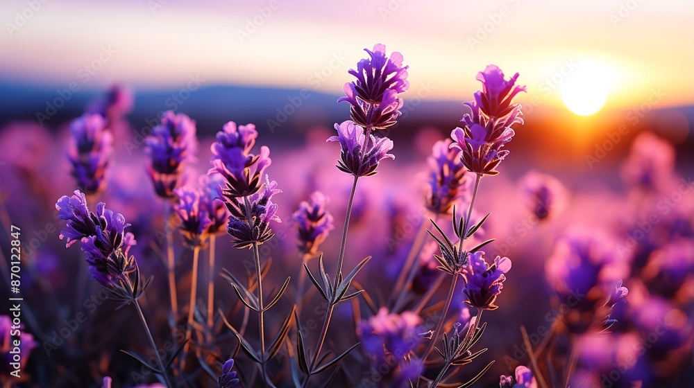 a lavender field at dusk nature background with soft, muted colors. a lavender field at dusk nature background with soft, muted colors.