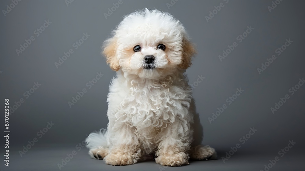 Fluffy Bichon Frise Puppy: Serene White Canine Companion with Beautiful Curly Coat