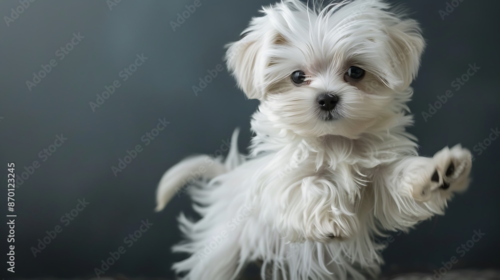 Playful Maltese Puppy Standing on Hind Legs with Outstretched Paws Playful Maltese Puppy Standing on Hind Legs with Outstretched Paws