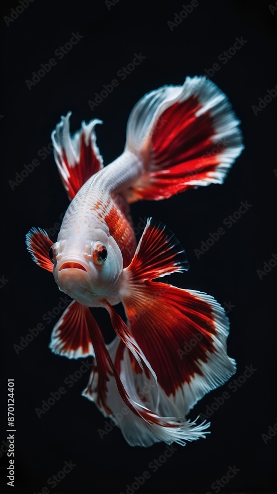 Red and White Betta Fish with Flowing Fins Red and White Betta Fish with Flowing Fins