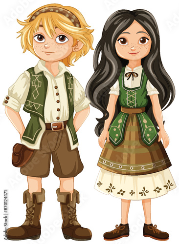 Illustration of children in traditional attire