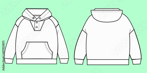 Button down hoodie Fashion Flat Sketch
