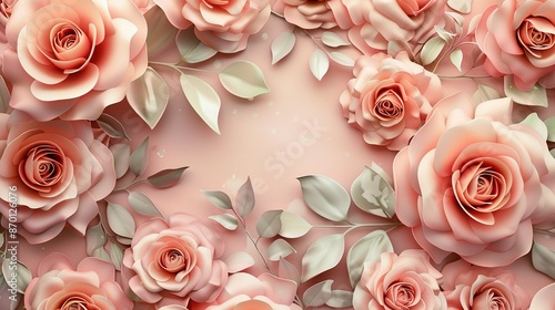 Wedding Invitation Cards: Top View Rose Flower Background with Empty Space