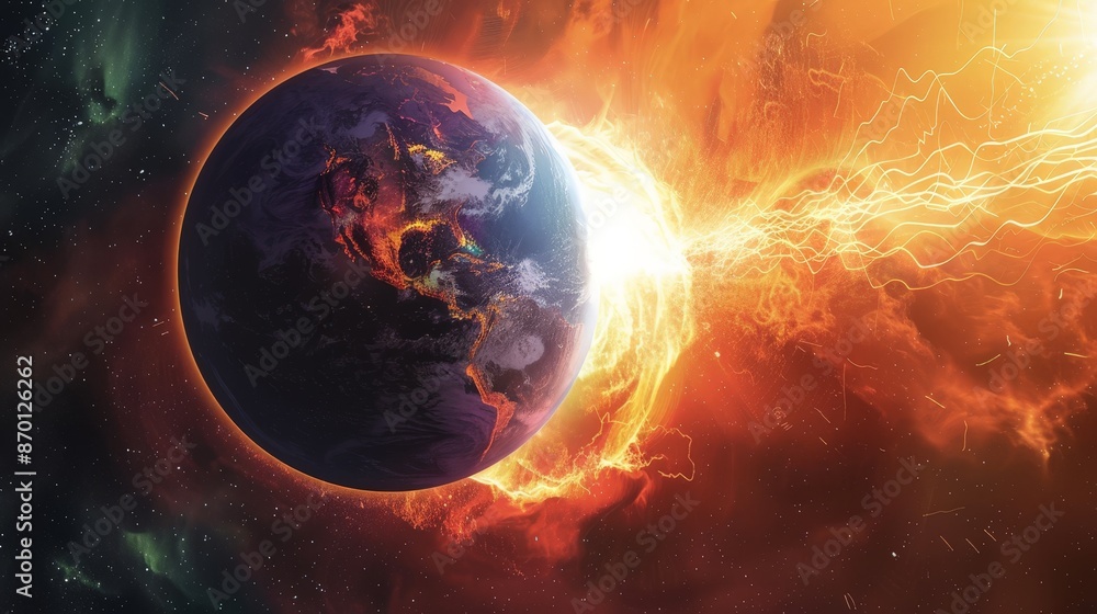 Obraz premium magnetic field, generated by its molten core, protects the planet from solar and cosmic radiation.