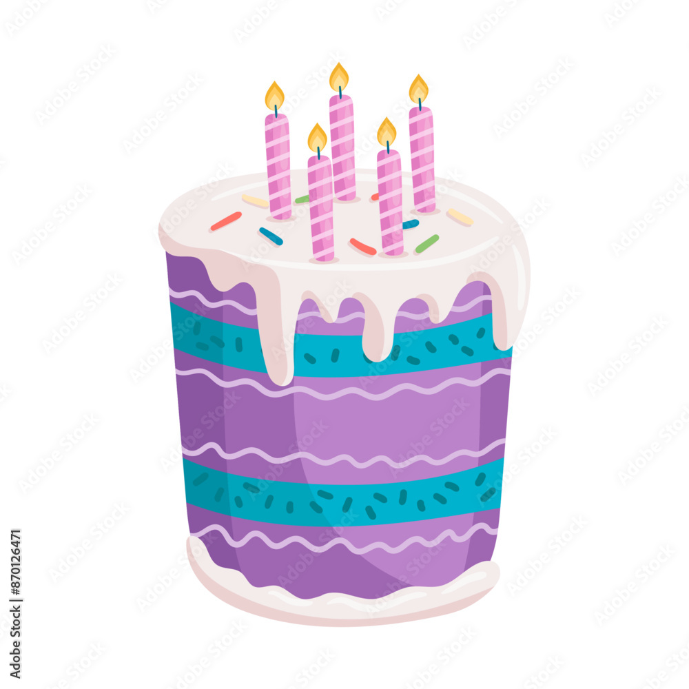 Sweet birthday cake with candles illustration on white Sweet birthday cake with candles illustration on white