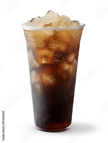 Cola glass with ice cubes over white