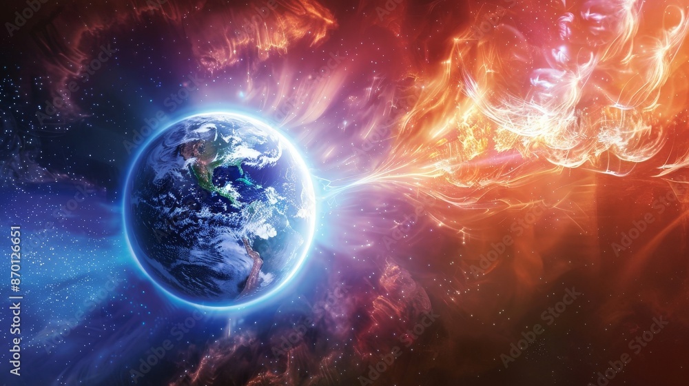 magnetic field, generated by its molten core, protects the planet from solar and cosmic radiation. magnetic field, generated by its molten core, protects the planet from solar and cosmic radiation.