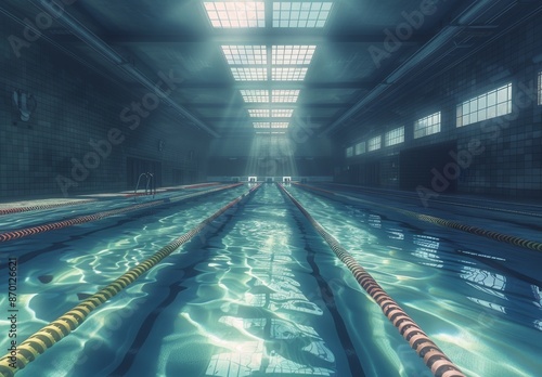 Indoor Swimming Pool With Arched Ceiling and Sunbeams