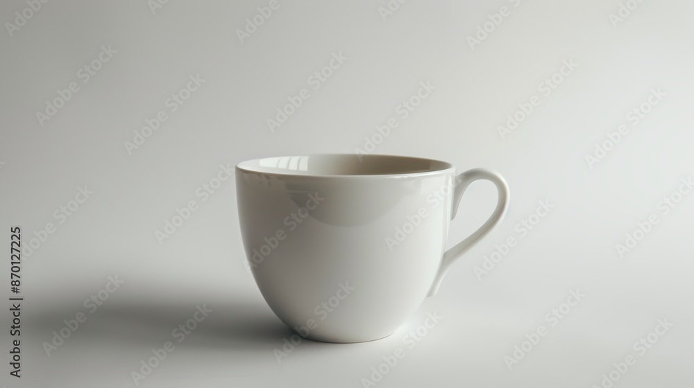 Minimalist white ceramic mug on plain background. Ideal for coffee, tea, and hot beverages. Simple and elegant design in a studio setting. Minimalist white ceramic mug on plain background. Ideal for coffee, tea, and hot beverages. Simple and elegant design in a studio setting.