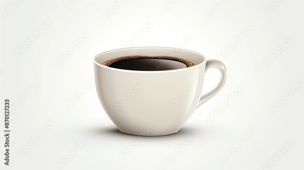 Minimalist white cup filled with black coffee on a clean white background, perfect for coffee-related content and design projects. Minimalist white cup filled with black coffee on a clean white background, perfect for coffee-related content and design projects.