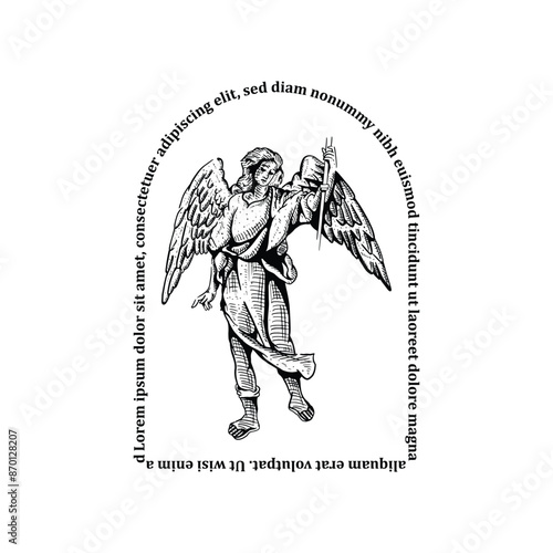 Vintage retro hand drawn statue of angel vector illustration