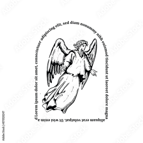Vintage retro woodcut holy archangel Gabriel vector art illustration