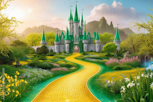 Golden yellow brick road to Emerald City photo