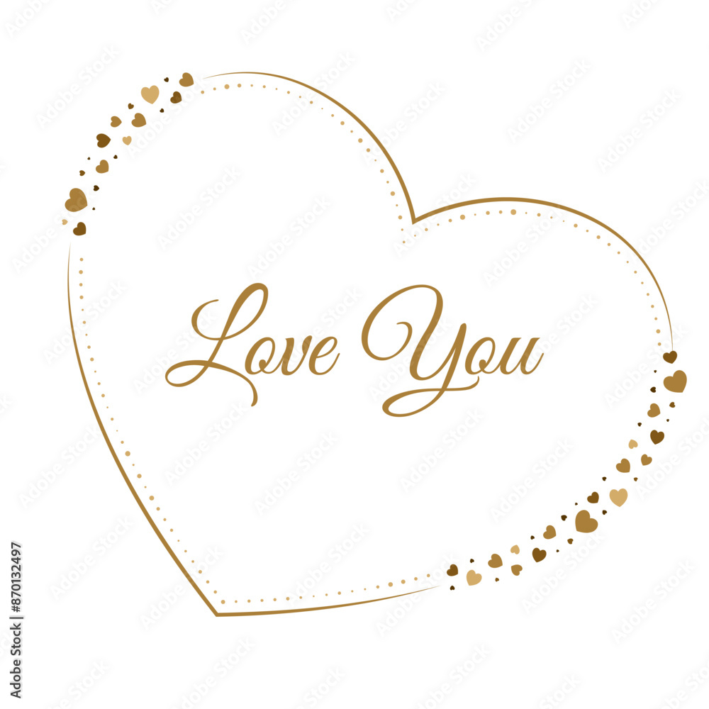 Elegant heart-shaped card with 'Love You' text in golden letters, bordered with scattered golden dots. Elegant heart-shaped card with 'Love You' text in golden letters, bordered with scattered golden dots.