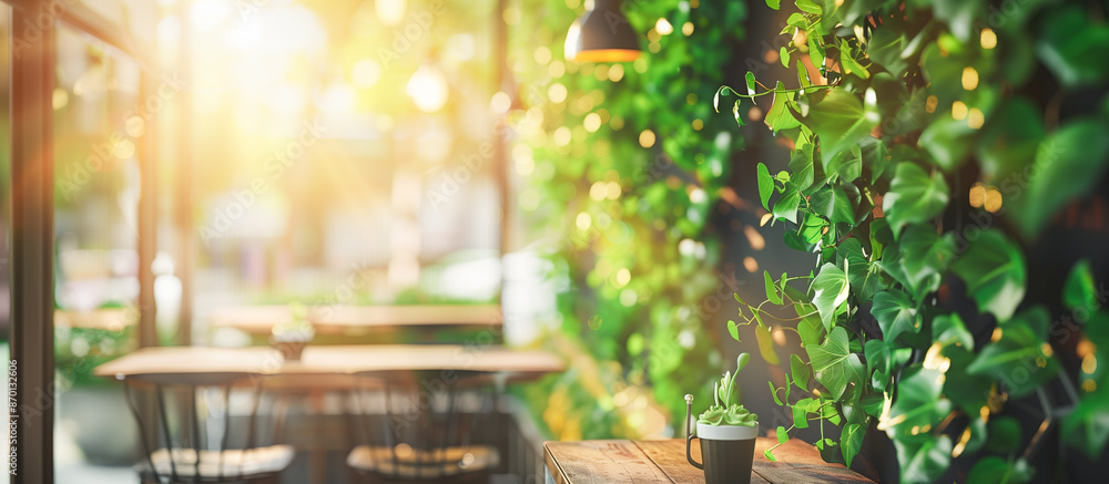 Naklejka premium small street cafe coffeeshop covered with plant