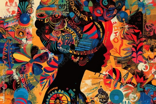 Abstract Portrait of a Black Woman with Vibrant Colors and Geometric Patterns
