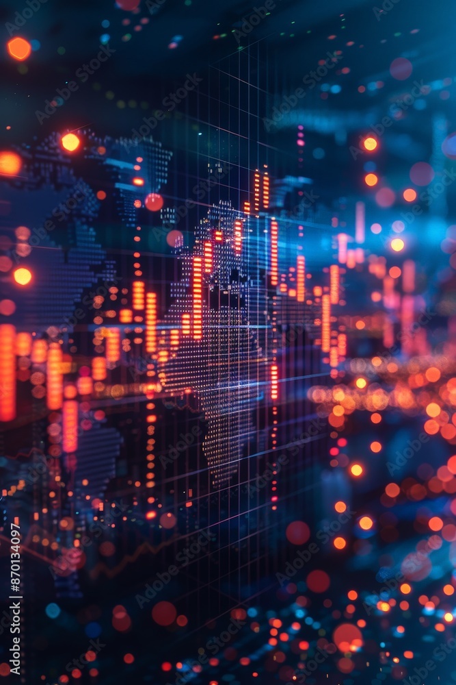 Global Economy Concept: World Map Background with Stock Market Finance Chart and Growth Financial Graph Global Economy Concept: World Map Background with Stock Market Finance Chart and Growth Financial Graph