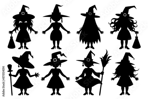 Halloween witch set. Black silhouette Halloween witch vector illustration, set of halloween witches