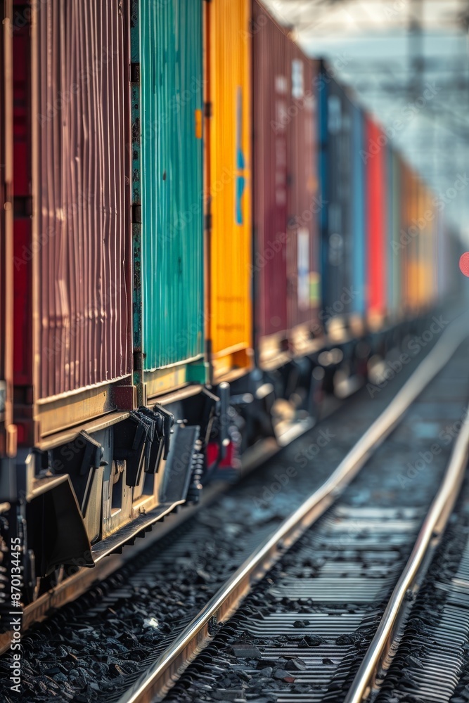 Industrial Freight Train Transporting Cargo Containers - Efficient Distribution and Freight Transportation Process Industrial Freight Train Transporting Cargo Containers - Efficient Distribution and Freight Transportation Process