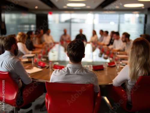 Wallpaper Mural Business Meeting in Modern Conference Room with Diverse Team Collaborating Around Large Table Torontodigital.ca